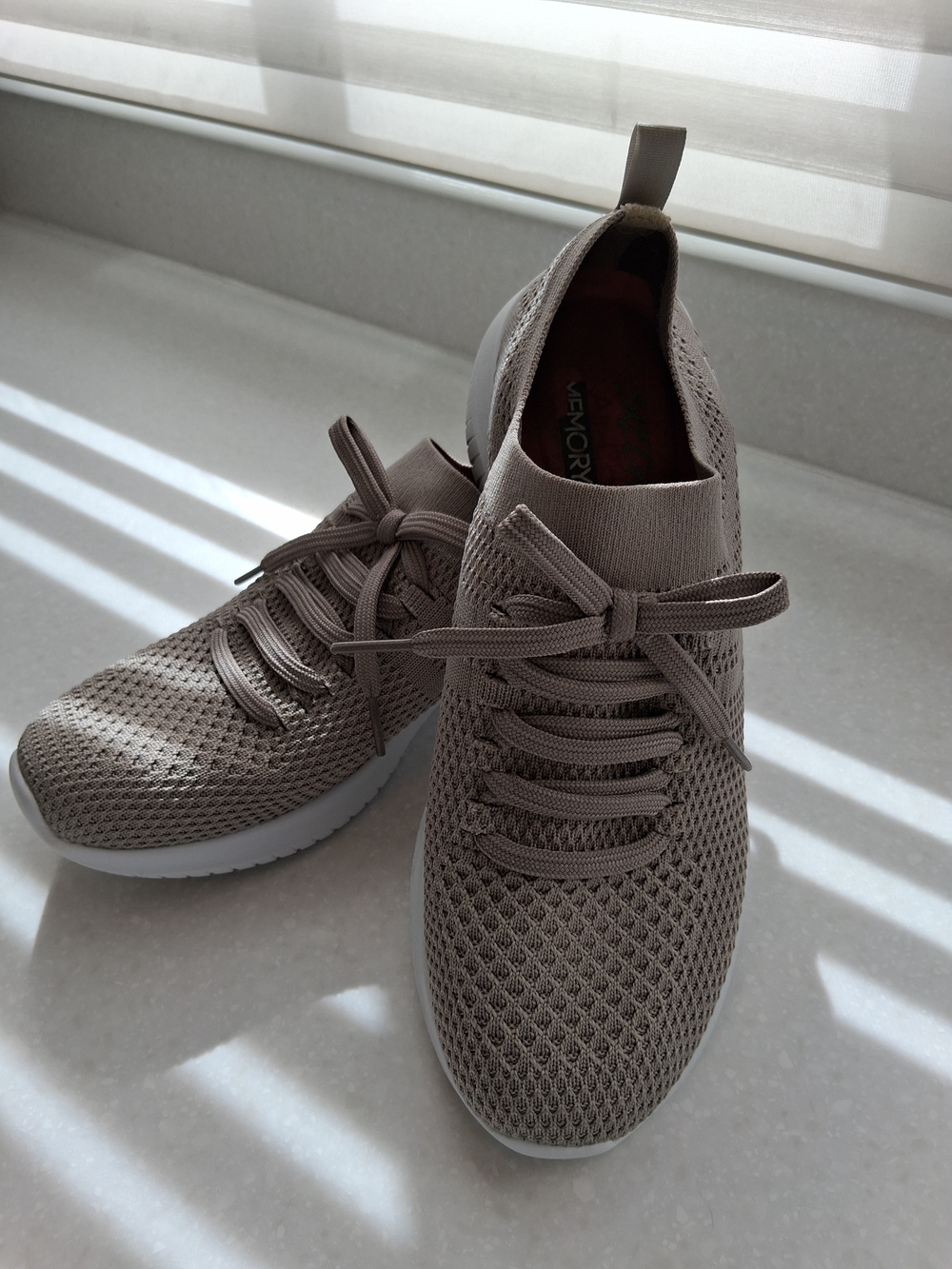 Skechers Women's Taupe Knit Permanent Lace-Up Slip-On Sneakers